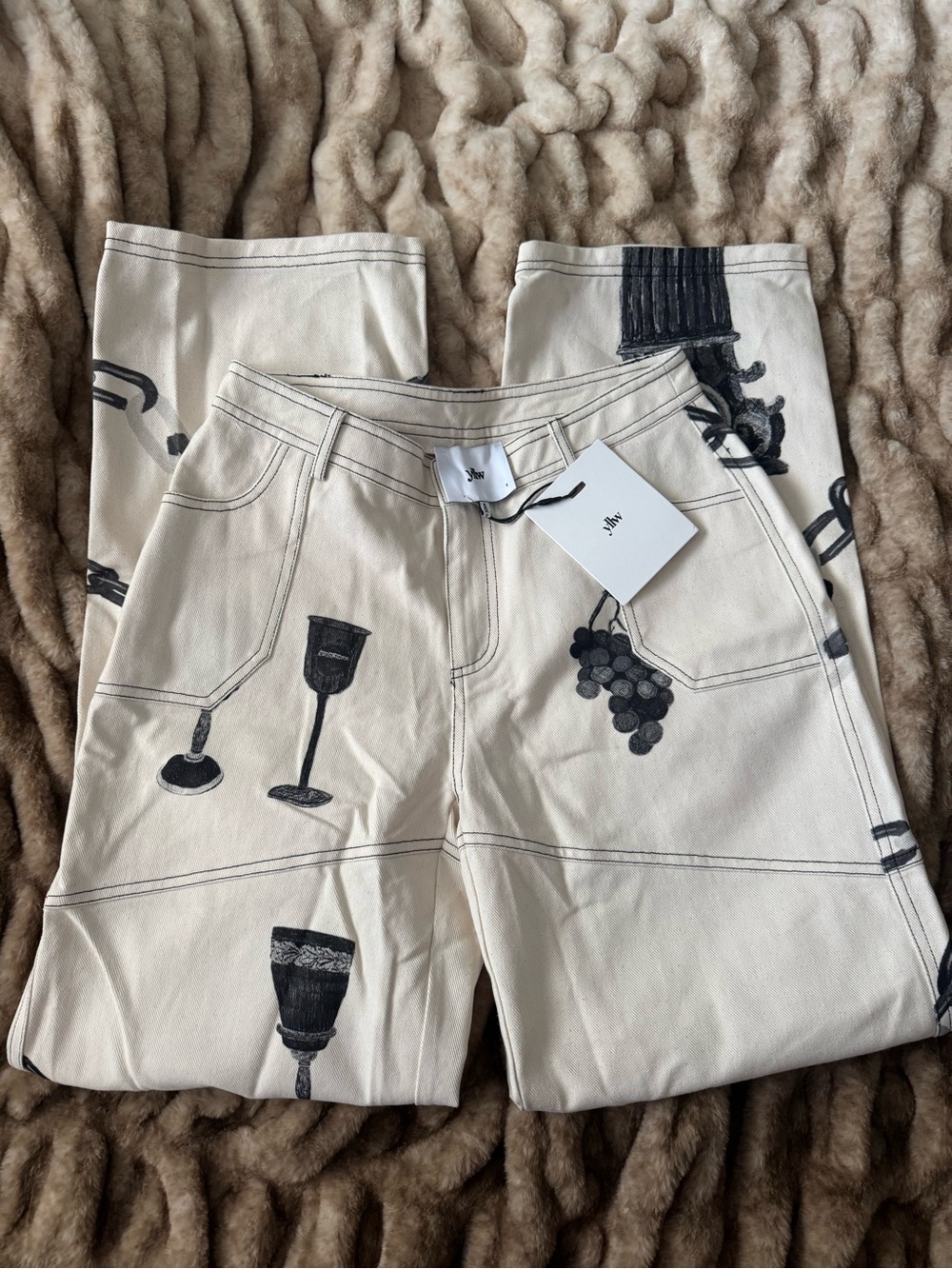 Yllw LINKED COTTON CANVAS PANTS yellow the label printed artwork chain